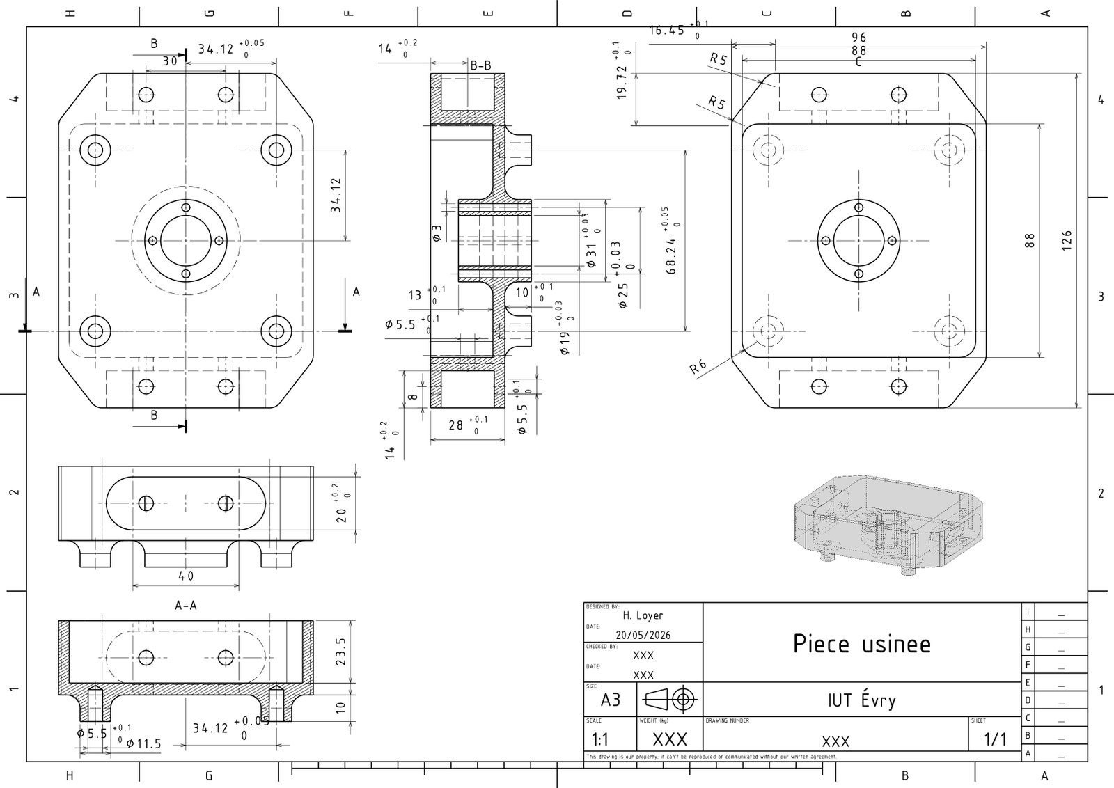 Mise en plan d'une pièce usinée